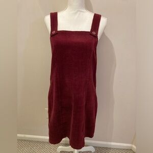 Juniors Sz 7/8 Cotton Burgundy Wine Corduroy Jumper Dress, EUC